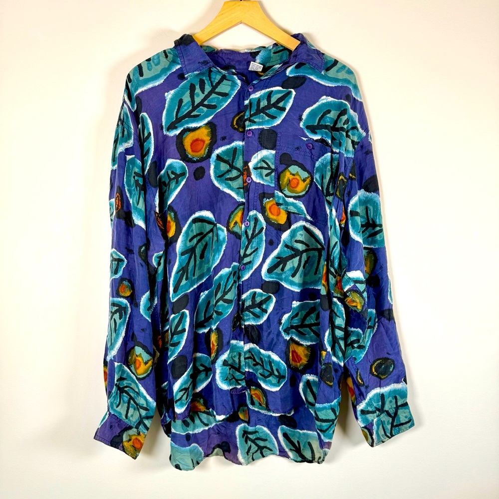 Impact‎ Men's Vintage VTG 100% Silk Quirky Funky Retro Button Up Down Shirt XL